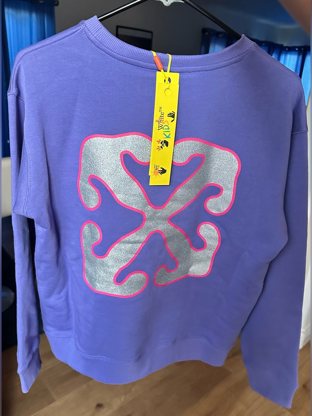 OFF-WHITE Big Girls Purple Pullover Sweatshirt with Reflective Back Graphic